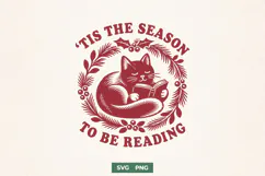 Tis the Season to Be Reading SVG PNG, Black Cat Christmas Product Image 1