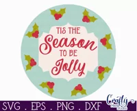 Round Retro Christmas Svg Sign, Tis the Season To Be Jolly Product Image 2