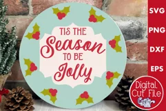 Round Retro Christmas Svg Sign, Tis the Season To Be Jolly Product Image 1
