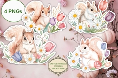 4 Easter Squirrel Stickers Stickers PNGs Product Image 1