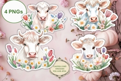 4 Easter Cows Stickers Stickers PNGs Product Image 1
