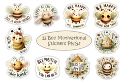 12 cute Bees Motivational Stickers PNG Product Image 1
