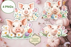 4 Easter Pigs Stickers Stickers PNGs Product Image 1