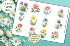 12 Cute Woodland Flower stickers PNG and JPEG Product Image 1