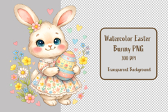 Watercolor Easter Bunny Clipart - Floral Easter clipart Product Image 1