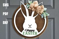 Happy Easter door sign | Bunny door hanger SVG cut file Product Image 1
