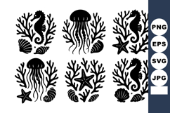 Underwater sea life vector featuring seahorses jellyfish Product Image 1