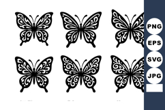Butterfly silhouette vector with six decorative flying Product Image 1