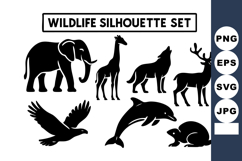 Wildlife silhouette featuring elephant giraffe wolf deer Product Image 1