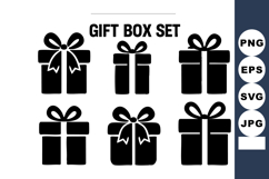 Gift box with ribbon bow icons collection in black Product Image 1