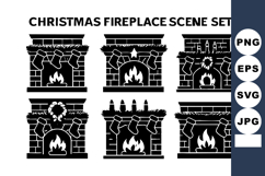 Christmas fireplace scene with stockings wreath candles Product Image 1
