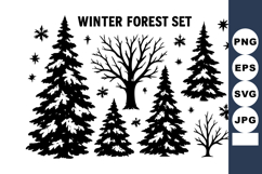 Winter forest with pine trees bare trees and snowflake Product Image 1