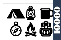 Camping icons with tent lantern mug compass fire and backpac Product Image 1