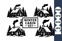 Winter cabin with pine trees smoke chimney lantern Product Image 1