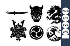 Japanese samurai mask dragon wave sword and helmet tradition Product Image 1