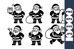 Santa Claus in various poses holding gifts and a list celebr Product Image 1