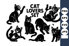Cat lovers with playful black cats in various poses and Product Image 1