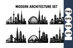 Modern architecture featuring city skyline silhouettes w Product Image 1