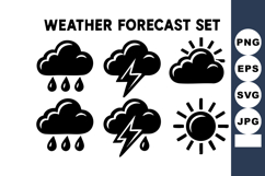 Weather forecast icons with rain, thunderstorm, and sunn Product Image 1