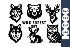 Wild forest animal head icons featuring wolf bear deer o Product Image 1