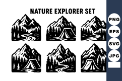 Nature explorer vector icons featuring mountains, pine t Product Image 1