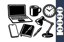 Office workspace essentials with laptop coffee cup clock lam Product Image 1