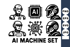 AI machine with futuristic robot heads and microchip ico Product Image 1