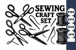 Sewing craft with scissors needles and thread spools vec Product Image 1