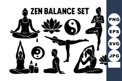 Zen balance with yoga poses lotus flower and yin yang sy Product Image 1