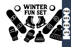 Winter fun including snowboards ice skates mittens and h Product Image 1