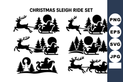 Christmas sleigh ride vector with reindeer and pine tree Product Image 1