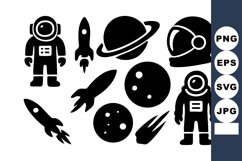 Space themed black silhouette icons including astronaut rock Product Image 1