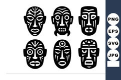 Tribal African masks vector art with abstract geometric patt Product Image 1