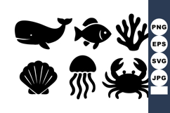 Marine animals and sea life vector icons including whale fis Product Image 1