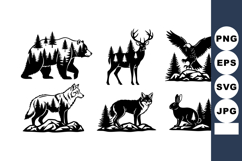 Wild animals silhouettes featuring bear, deer, eagle, wolf, Product Image 1
