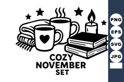 Cozy November with hot drinks books candle scarf and sta Product Image 1