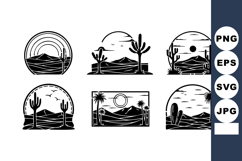 Desert landscape vector with cactus mountains sunset and Product Image 1