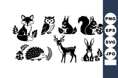 Woodland animals silhouettes with fox owl squirrels deer Product Image 1