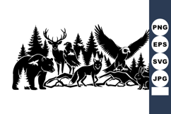 Wild forest animals silhouette with bear deer owl wolf rabbi Product Image 1