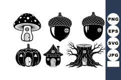 Halloween themed black and white vector with spooky mush Product Image 1