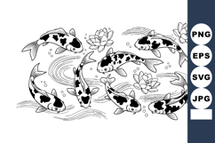 Koi fish swimming in pond with lotus flowers traditional Jap Product Image 1