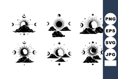 Celestial phases vector with sun, moon, clouds, stars, a Product Image 1