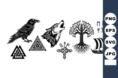 Viking symbols and Norse mythology icons including raven, wo Product Image 1