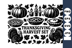 Thanksgiving harvest with pumpkins pies candles turkeys Product Image 1