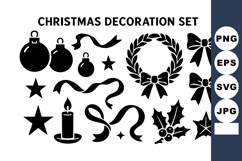 Christmas decoration with wreath stars ribbons bows cand Product Image 1