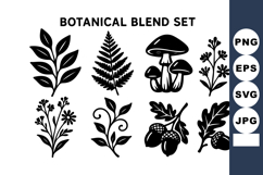 Botanical blend of black silhouette leaves mushrooms aco Product Image 1
