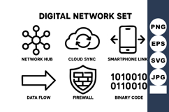 Digital network with icons for cloud sync, firewall Product Image 1