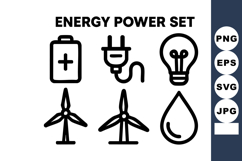Energy power icons with battery plug light bulb wind Product Image 1
