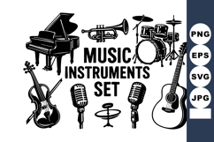 Music instruments with piano violin guitar drums trumpet Product Image 1