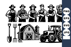 Farming team with barn tractor and agricultural tools in rur Product Image 1
